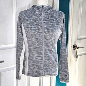 Athleta Gray and White Zip Up Hoodie Jacket Small EUC